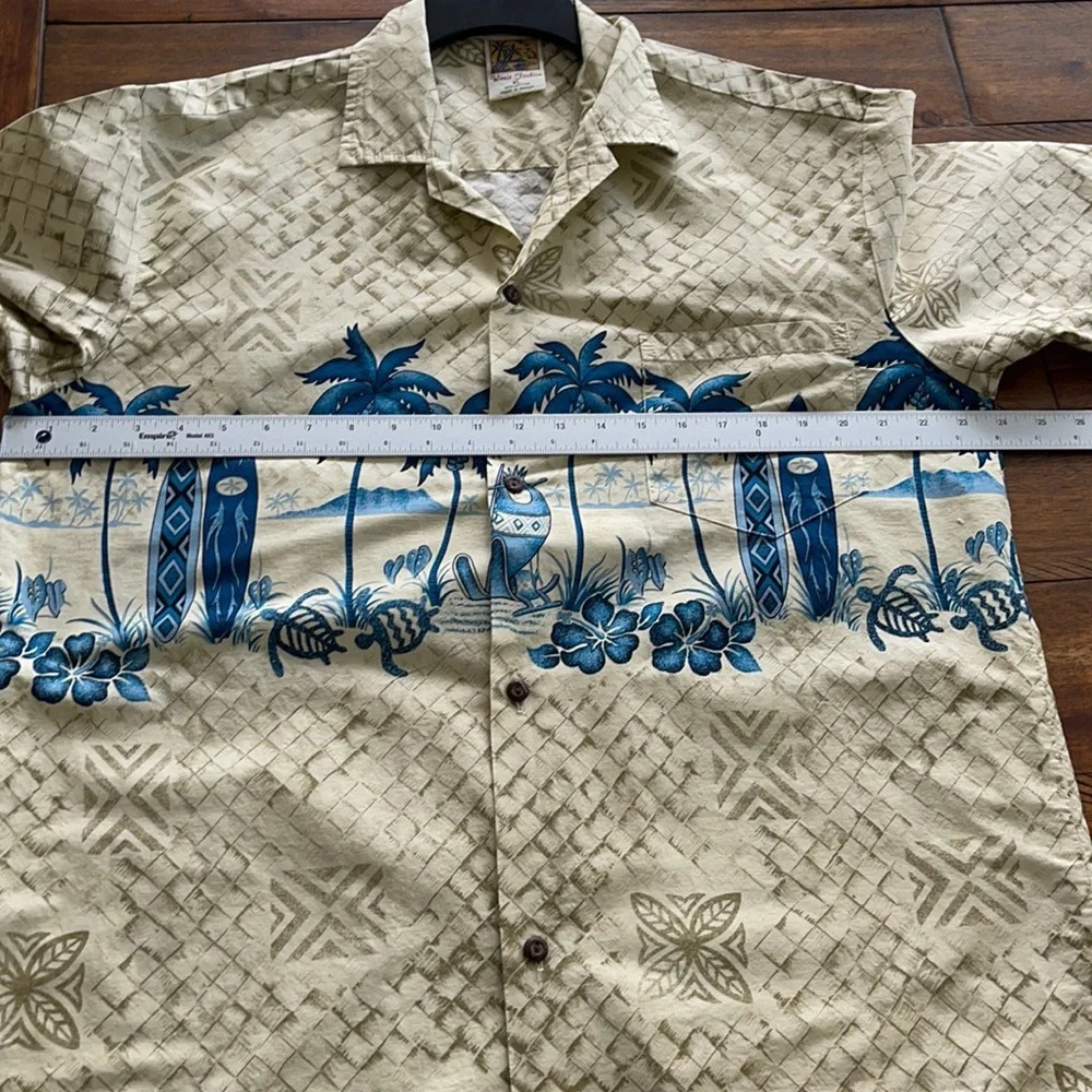 Winnie Fashion Hawaiian Button Up Shirt USA Palm Surf Beige Gray Mens XL - Picture 7 of 14
